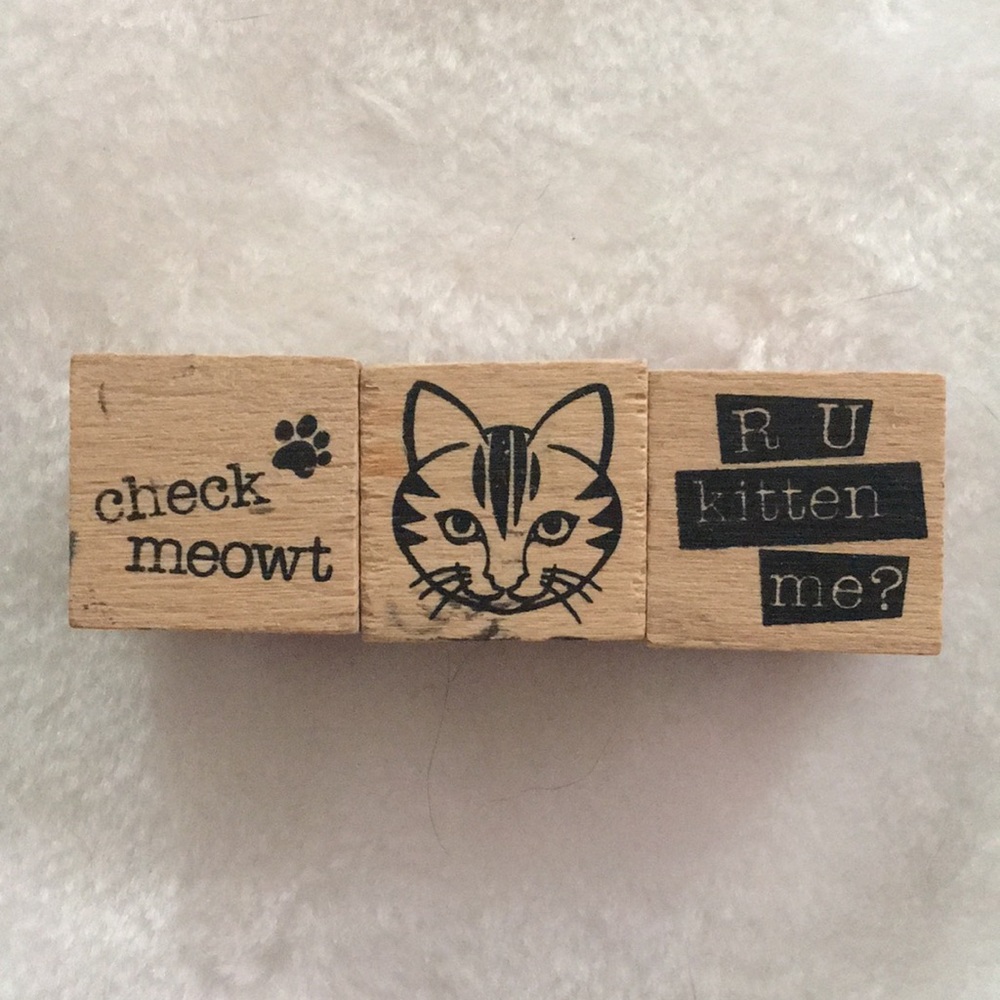 Cat-Themed Wooden Stamps Set